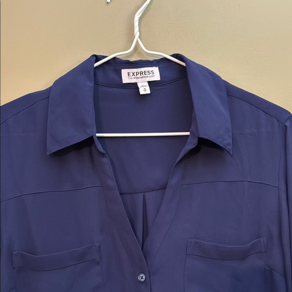 Express Blue Long Sleeve Button Down Blouse - Picture 3 of 13
